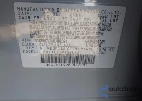 2021 Nissan Kicks Sv Xtronic Cvt z USA, uszkodzony, nr VIN 3N1CP5CV2ML482091